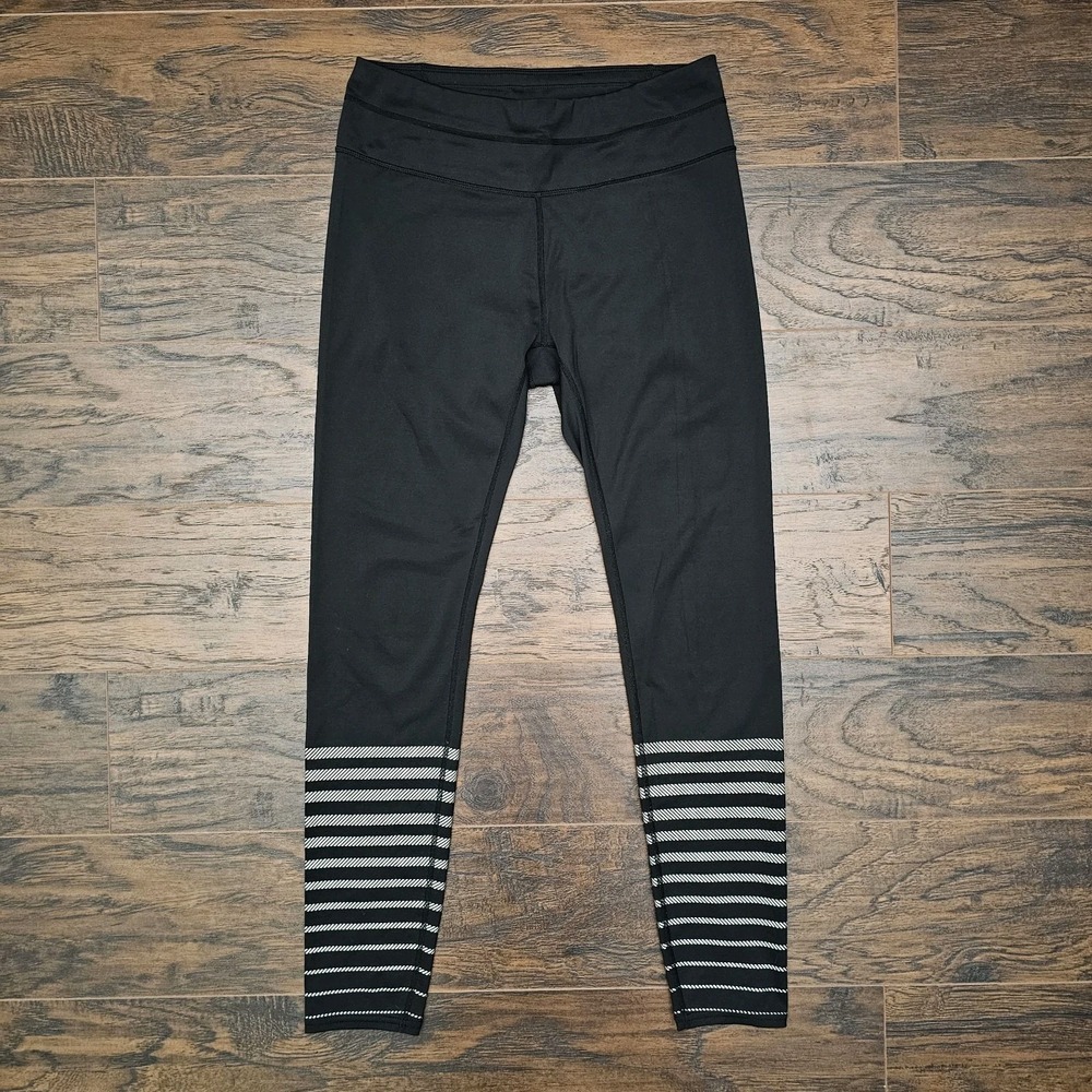 Athleta Women's Athletic Leggings Size Medium Stretch Black White Print